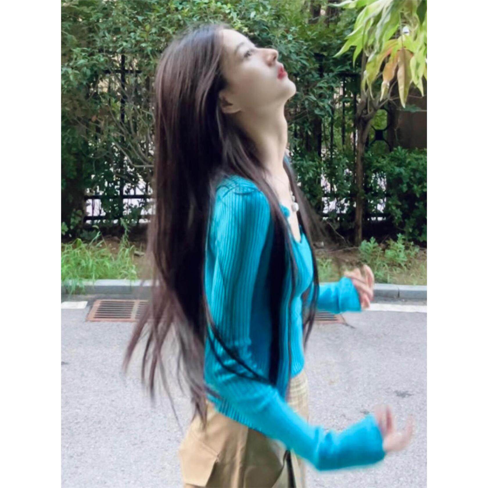 蓝色针织开衫内搭打底吊带上衣两件套装女2025新款早秋季韩系穿搭