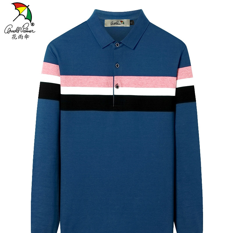 花雨伞长袖t恤男士丝光棉秋冬季翻领打底polo衫高端卫衣男装潮t恤