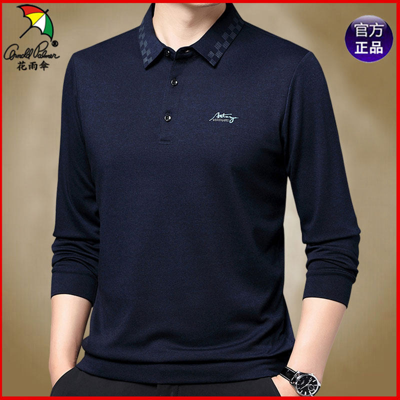 arnoldpalmer花雨伞秋冬长袖t恤男士新款衬衣领翻领宽松polo衫薄