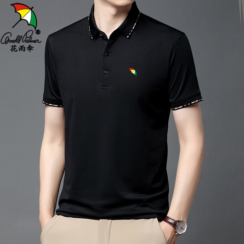 花雨伞polo衫男潮流潮牌夏季带领t恤男士短袖刺绣帅气翻领高端
