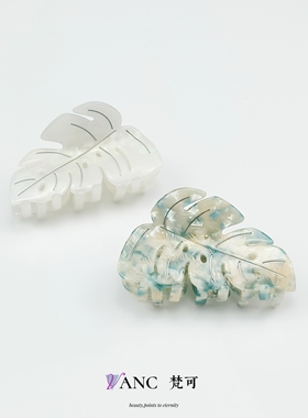 梵可Vanc醋酸龟背竹叶抓夹  法国镂空设计感高质后脑勺盘发鲨鱼夹