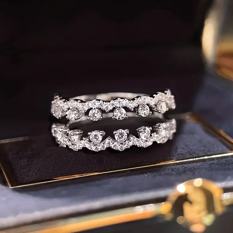 双排皇冠 蕾丝花边戒指 精致优雅指环女 双层闪亮人工钻 日常搭配