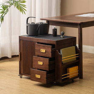 胡桃木茶水柜小型移动茶台家用实木客厅水吧台边几烧水一体新中式