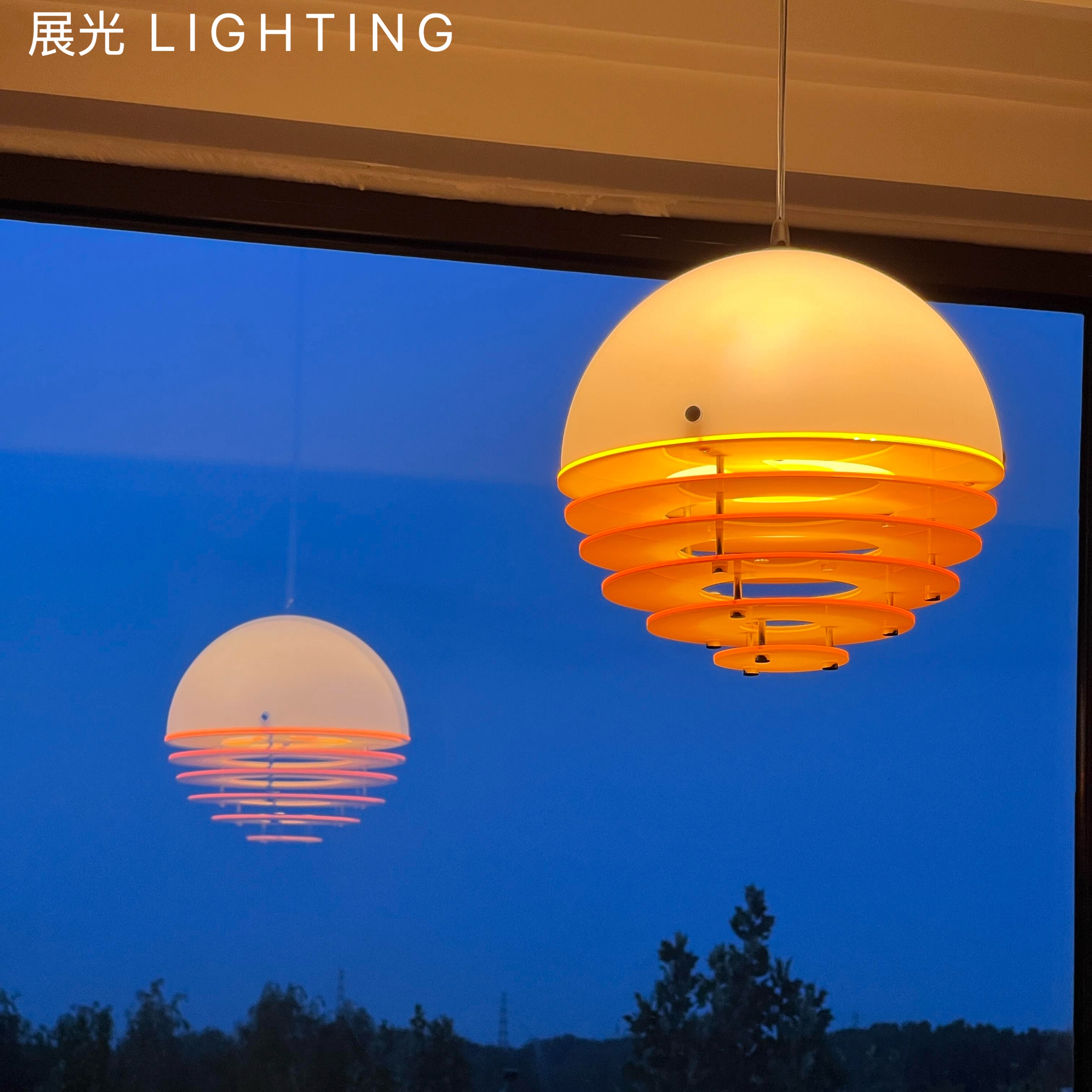 中古奶油风日落橙色餐厅吊灯