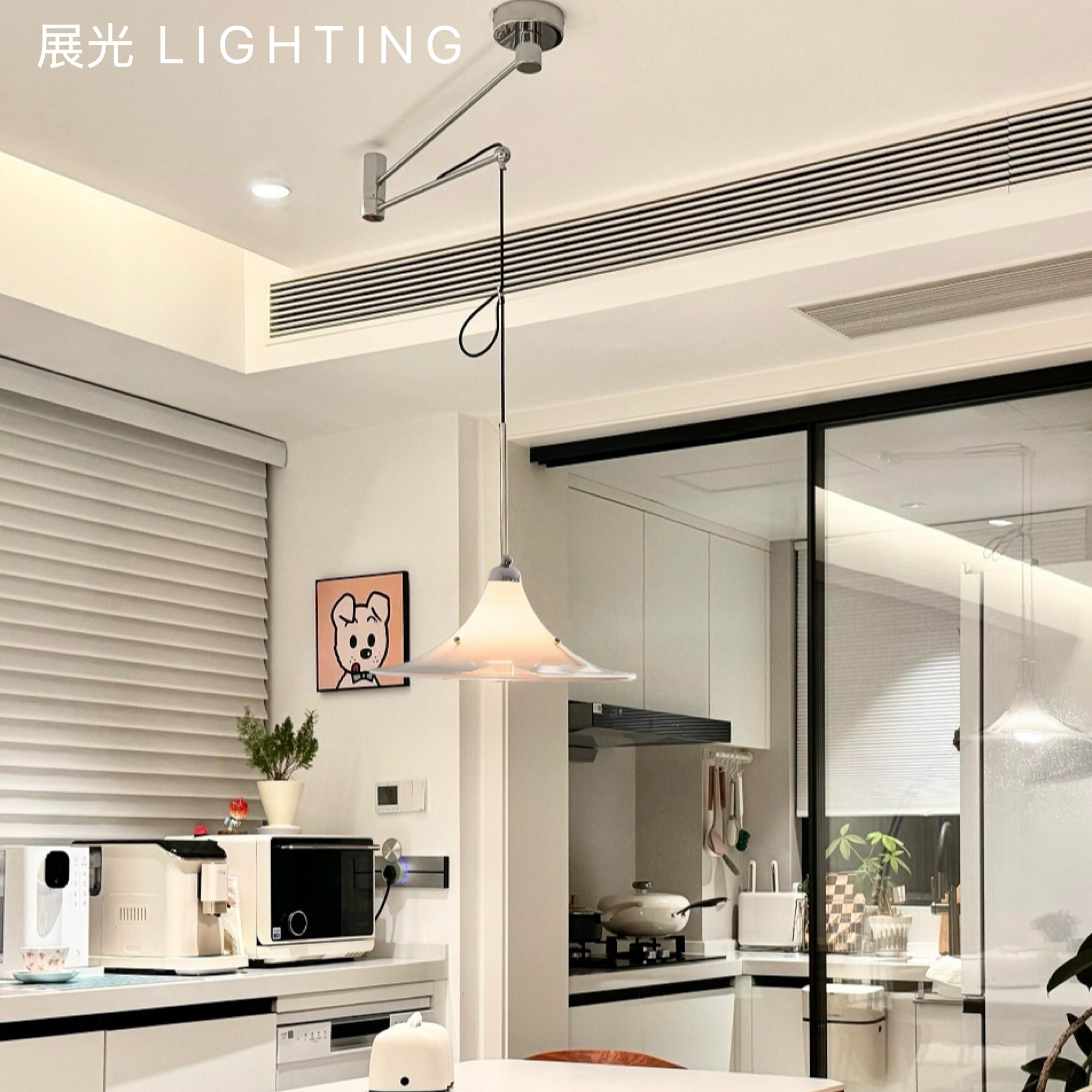 玉兰餐厅吊灯设计师摇臂可移位灯