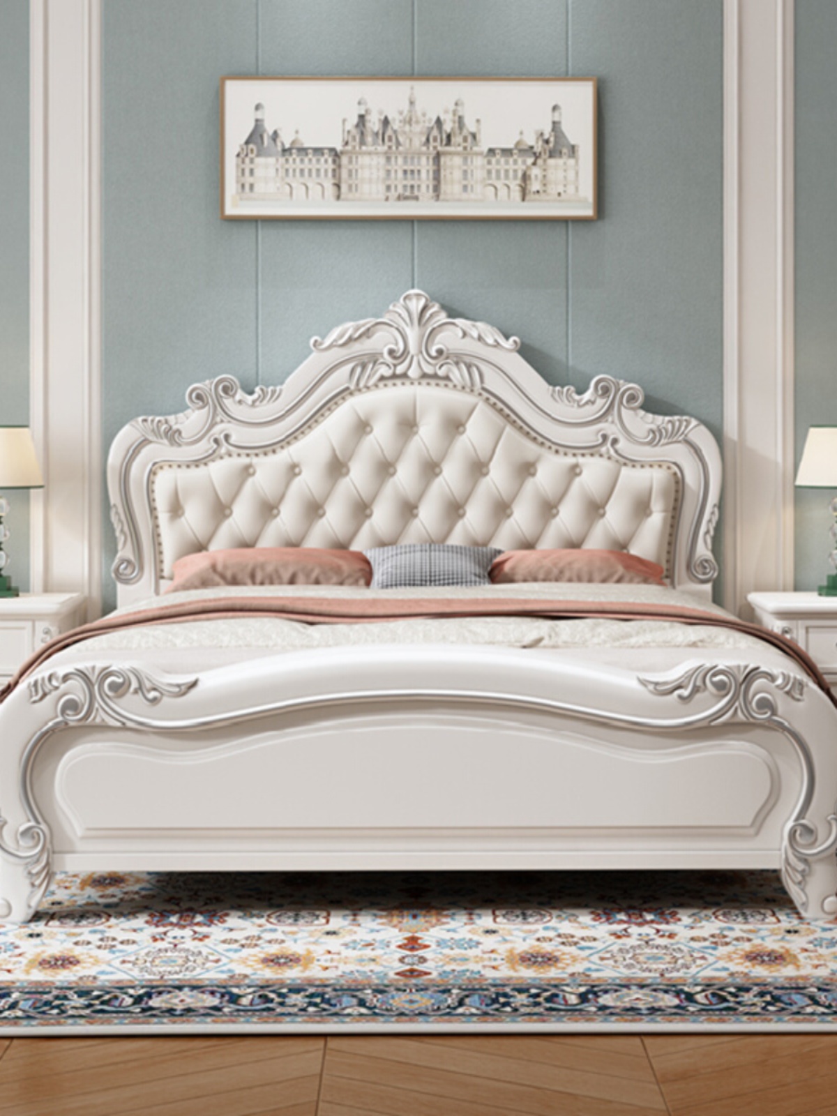 厂美式床实木双人床白色公主床轻奢床约双人床18m主卧储物床销