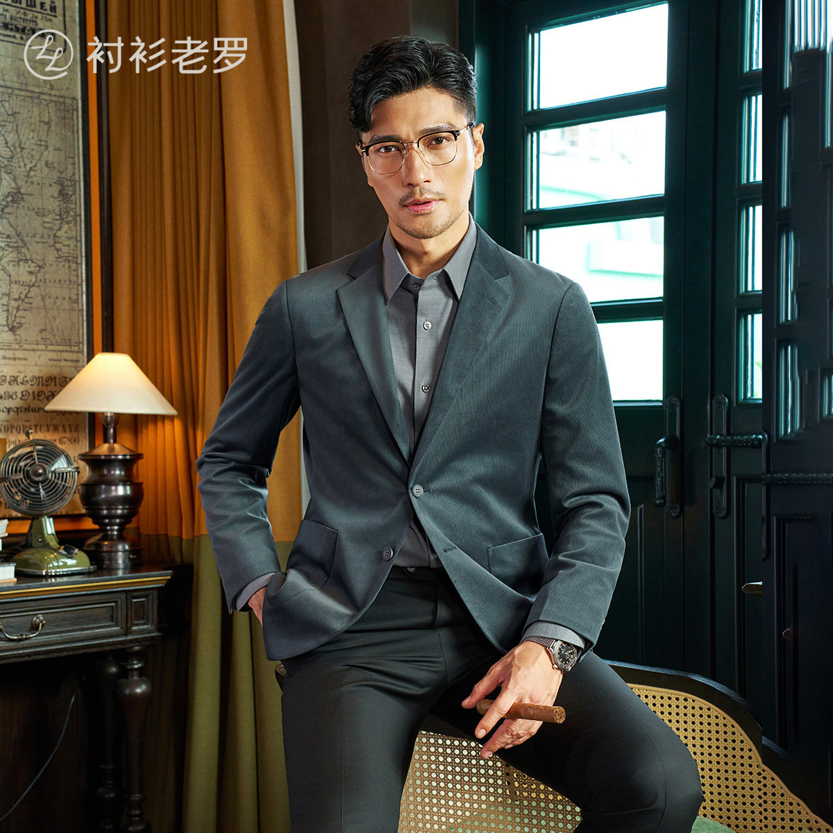 衬衫老罗春季新款灯芯绒商务休闲西装套装男高级感西服247X0S5