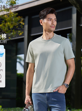 衬衫老罗[冰峰二号]男士短袖t恤水柔棉圆领T恤男女同款255X0T911S