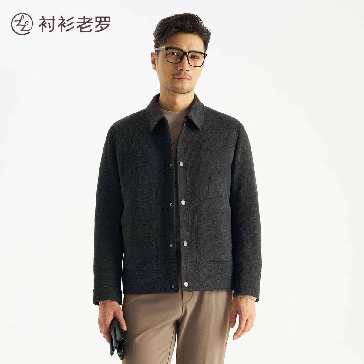衬衫老罗[门店同款]翻领呢子夹克男绵羊毛休闲通勤外套259Y7J516N