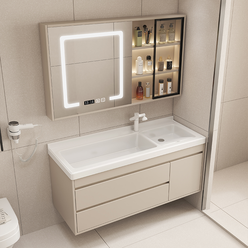 现代简约陶瓷洗衣盆带搓板双盆洗衣柜阳台洗衣池室外洗手一体台盆