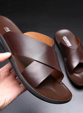 Sandals for Men Slippers Genuine Leather Luxury Brand Fashio
