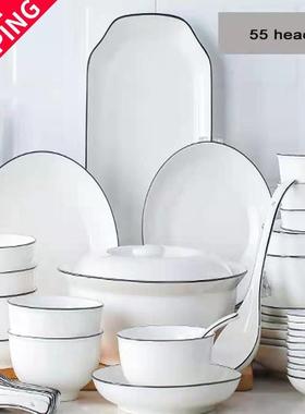 18pcs Set bowls plates ceramic tableware kitchen snack spoon