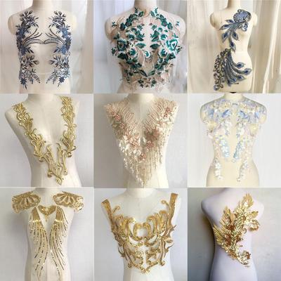 Gold Flower Lace Fabric Trim Ribbon Neckline Collar Embroide