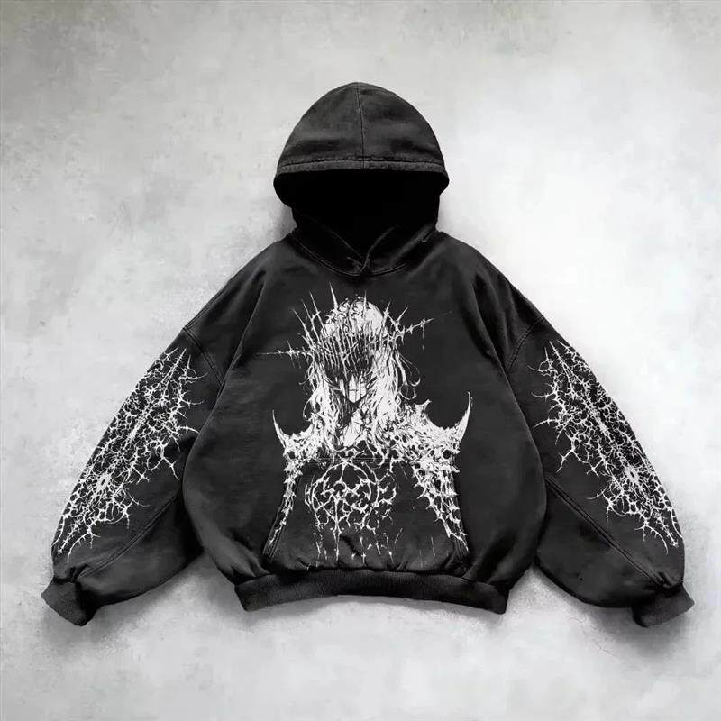 欧美暗黑风Y2K复古水洗做旧卫衣连帽衫Dark style hoodie hoodie