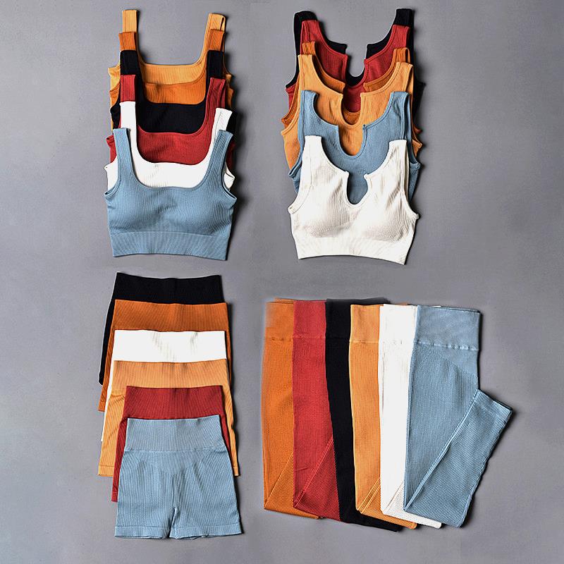 Seamless Sport Set Women 2 Two Piece Crop top Bra eggings