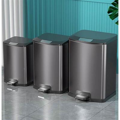Rectangle Metal Lidded Step Trash Can, Compact Garbage Bin.
