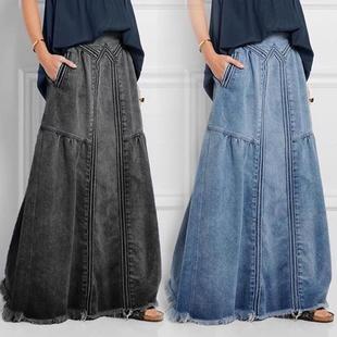Plus-size loose denim skirt 大码女装宽松松紧腰韩版牛仔半身裙