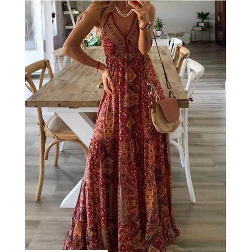 summer commuter boho print slip dress夏季通勤印 花吊带连衣裙