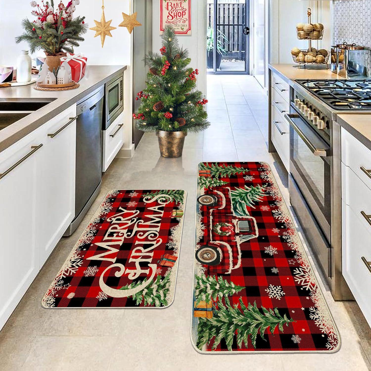 Christmas reindeer kitchen mat absorbent floor mat圣诞厨房垫