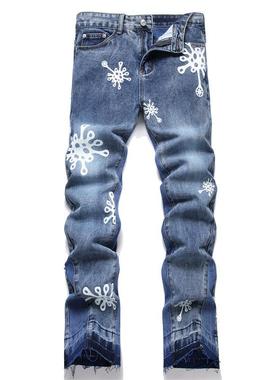 Men Straight Flared Jeans 男士印花直筒宽松微喇叭牛仔裤