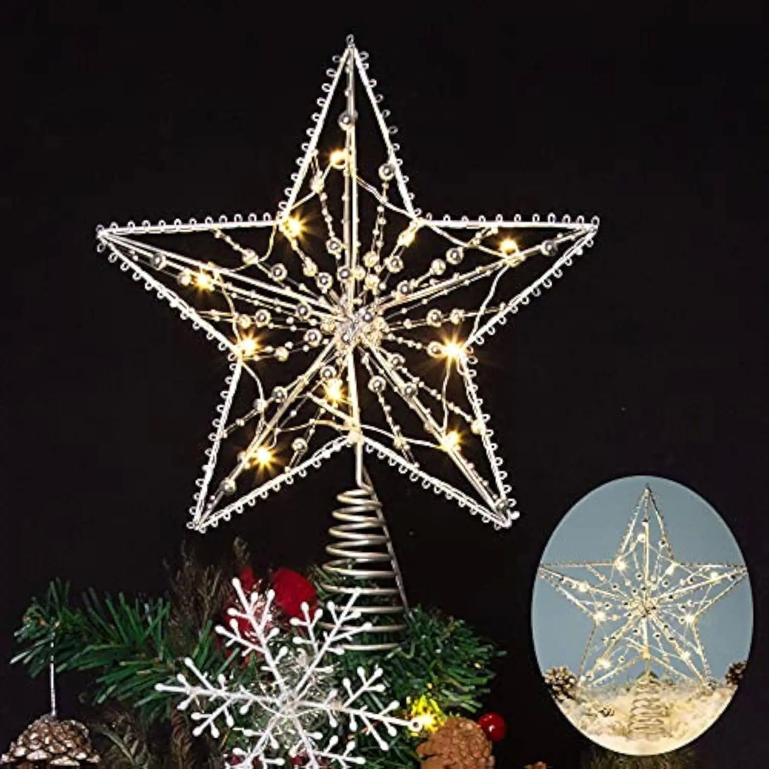 Christmas Tree Top Silver Star Decoration Christmas Tree Orn