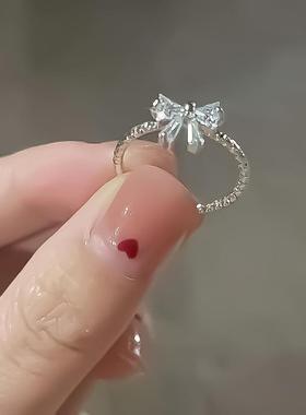 Bow ring women可爱蝴蝶结戒指开口可调节女生小众食指戒指环镶钻