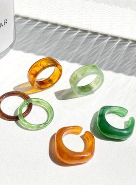 Vintage color resin open one size ring 彩色树脂开口均码戒指