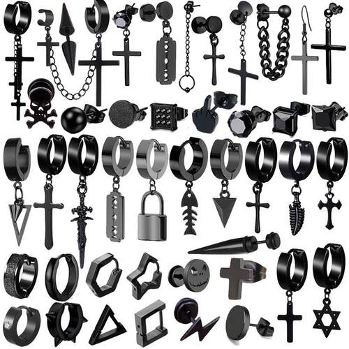 1 Pair 50 Different Types Shape Unisex Black Color Stainless
