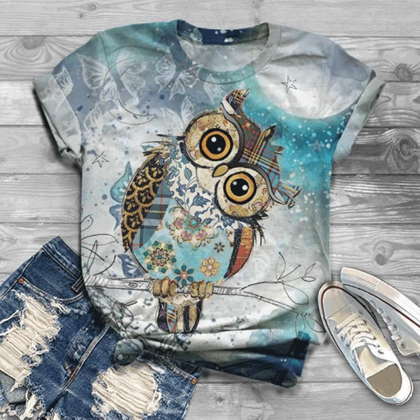 Owl 3d Print T-shirt Women Fashion Oversized T-shirts Cat Te