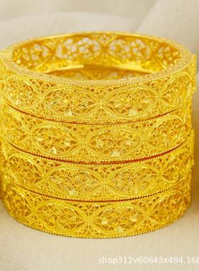 1/2/4Pcs中东金色镀金手镯阿拉伯首饰婚礼新娘珠宝非洲生日礼物埃