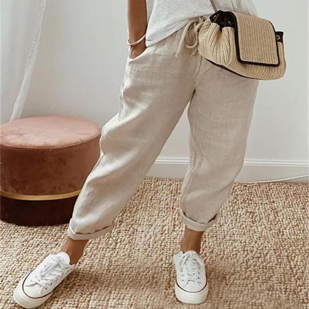 Women's cotton and linen multi size casual pants