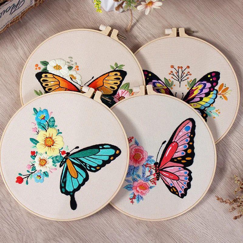 DIY Embroidery Kit Butterfly Printed Pattern for Beginner Cr