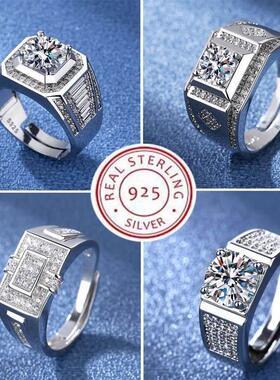 925 Sterling Silver Rings For men Shining crystal adjustable