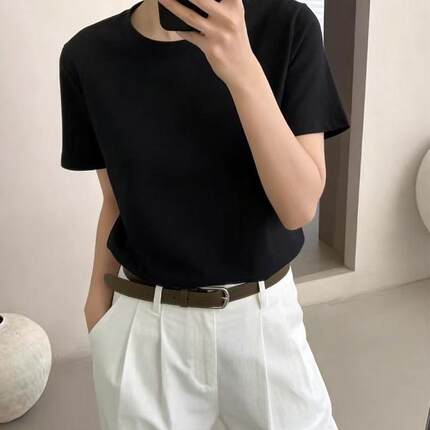 26夏款T恤短袖女宽松休闲套头天丝棉面膜T学院风T恤上衣慵懒风T恤