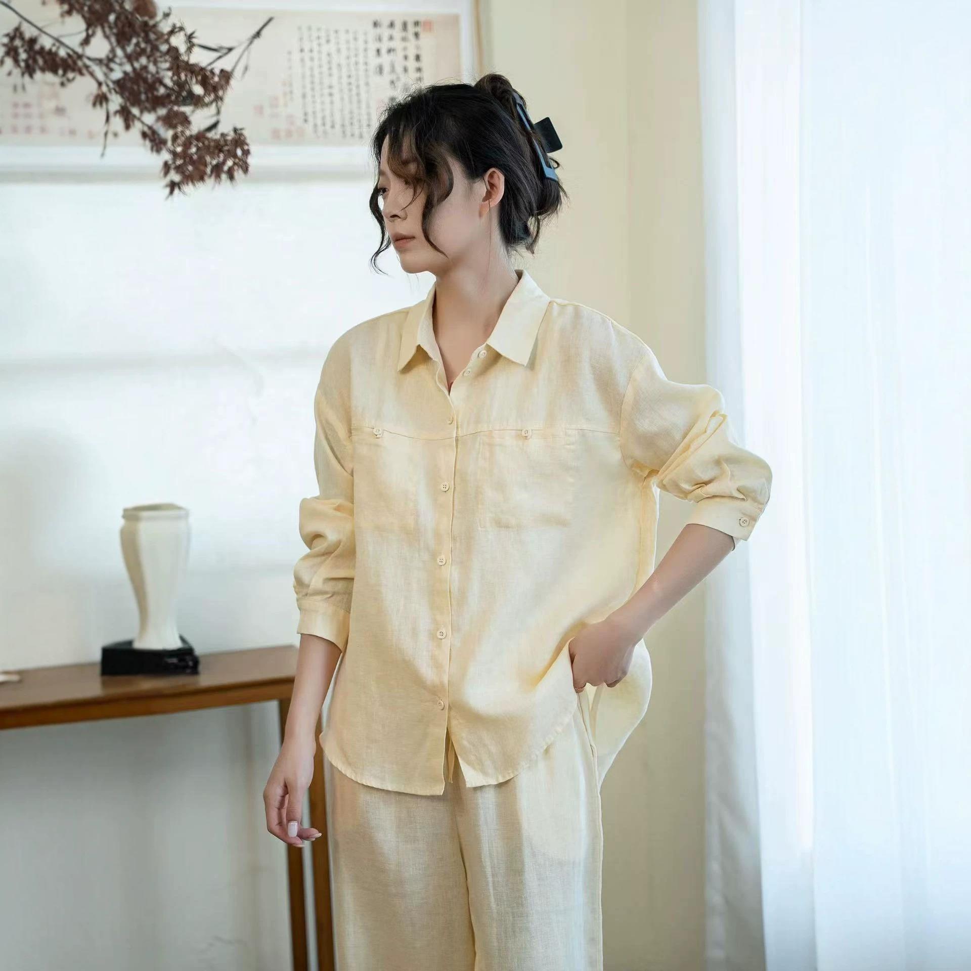 2026年秋款衬衫长袖女纯亚麻宽松休闲韩版慵懒风新款上衣衬衫亲肤