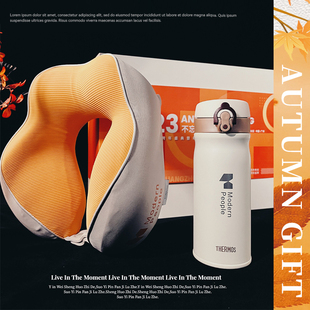 创意商务伴手礼颈枕搭配品牌保温杯秋冬温暖设计定稿logo