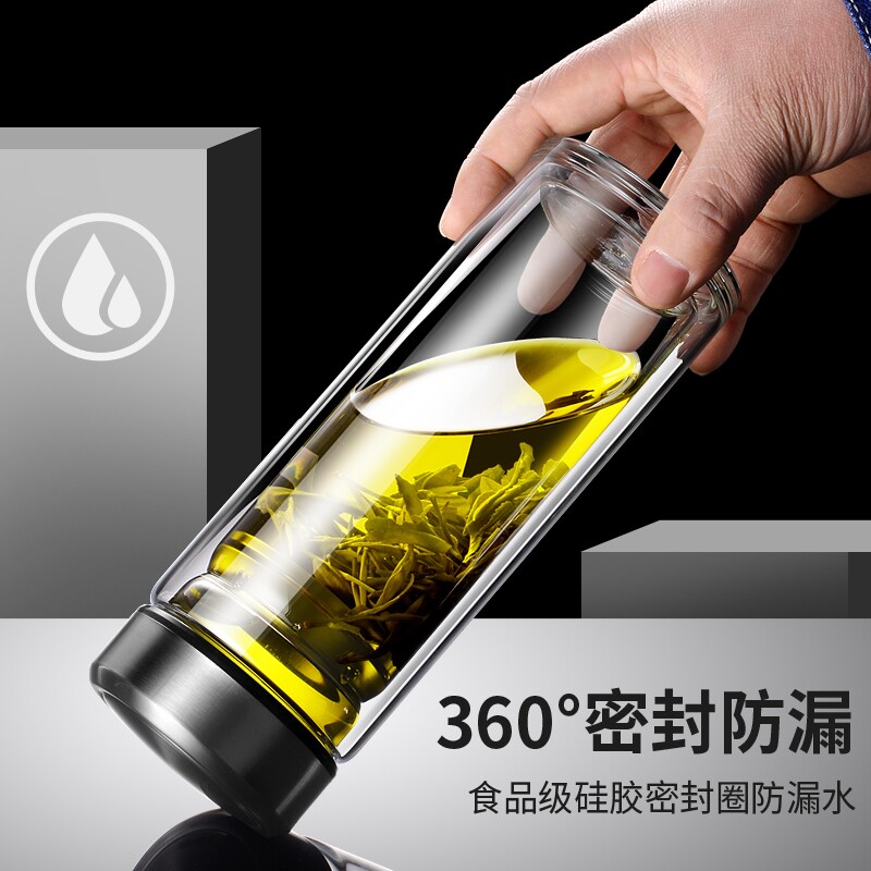 高硼硅玻璃水杯防摔耐高温500ml透明玻璃杯双层玻璃杯茶杯大容量