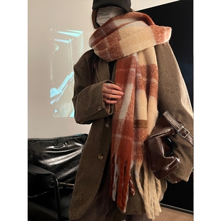 围巾初中生女韩系红茶米棕色秋冬气质百搭围巾软糯保暖拉毛氛围感