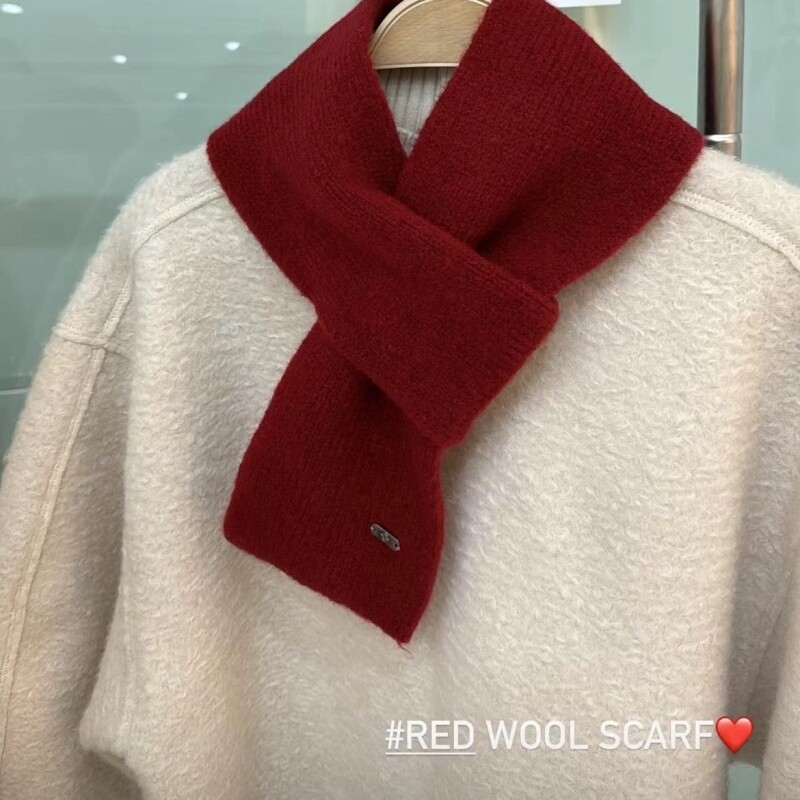 儿童红色围巾小围脖女生秋冬韩版百搭纯色加厚保暖穿孔针织围脖