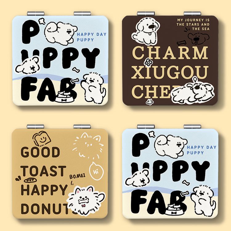 补妆小镜子迷你手持翻盖折叠方形简约卡通随身便携口袋化妆镜双面