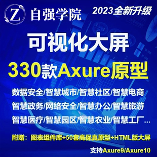 Axure9/10大数据可视化大屏智慧城市政务园区旅游高保真原型模板