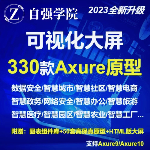 Axure9/10大数据可视化大屏智慧城市政务园区旅游高保真原型模板