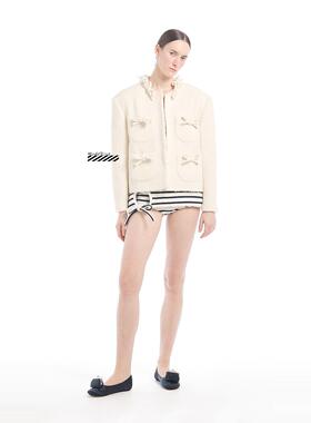 正品【PUSHBUTTON】 24PF系带蝴蝶结气质外套毛呢圆领夹克开衫女