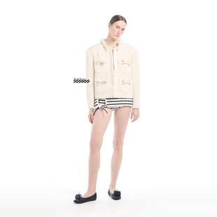 正品【PUSHBUTTON】 24PF系带蝴蝶结气质外套毛呢圆领夹克开衫女