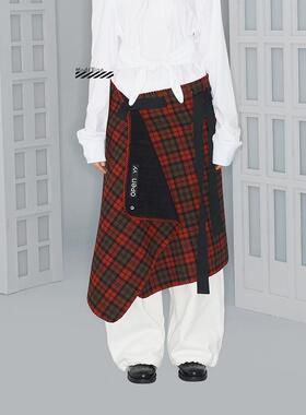 国现正品 OPENYY 24秋冬款复古格纹多穿法毛毯披肩围裙系带半身裙