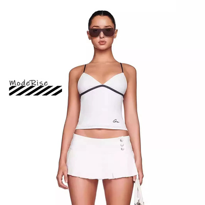 纯色v领可调节吊带背心上衣