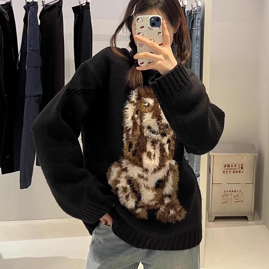 小狗复古提花针织衫长袖毛衣女