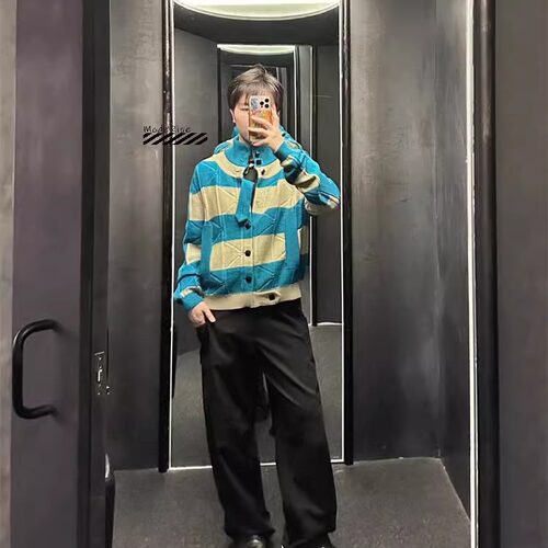 买手店现货 Kiko Kostadinov针织衫24新款半高领间色条纹外套