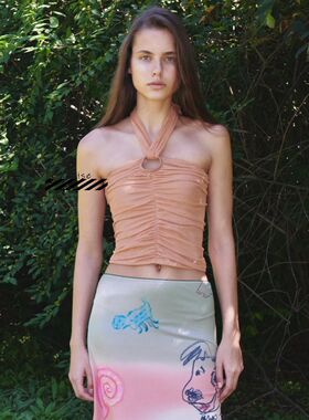 正品 TheopenProduct 24ss挂脖吊带抹胸网纱裹胸上衣涂鸦半身裙