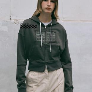 正品 Marithe学院派字母贴布宽松双头拉链连帽卫衣车静媛同款外套